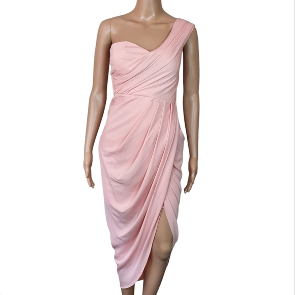 Forcast Dresses & Skirts - Forcast one shoulder midi dress Sze 8 Peach wrap frill draped bustier cocktail